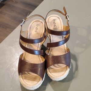 B.o.c brown leather wedge sandals